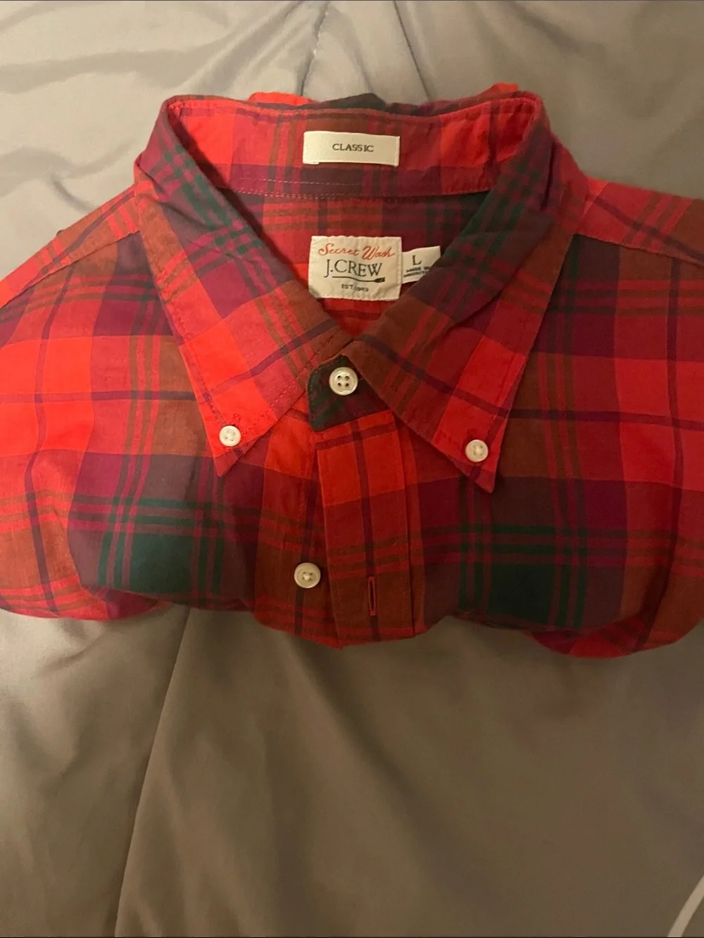 J. Crew Red and Green Plaid Button-Down Shirt - Men